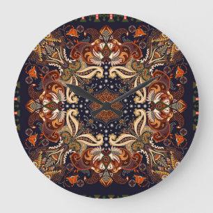 Indian Symmetric: Vintage Ethnic Ornament Large Clock