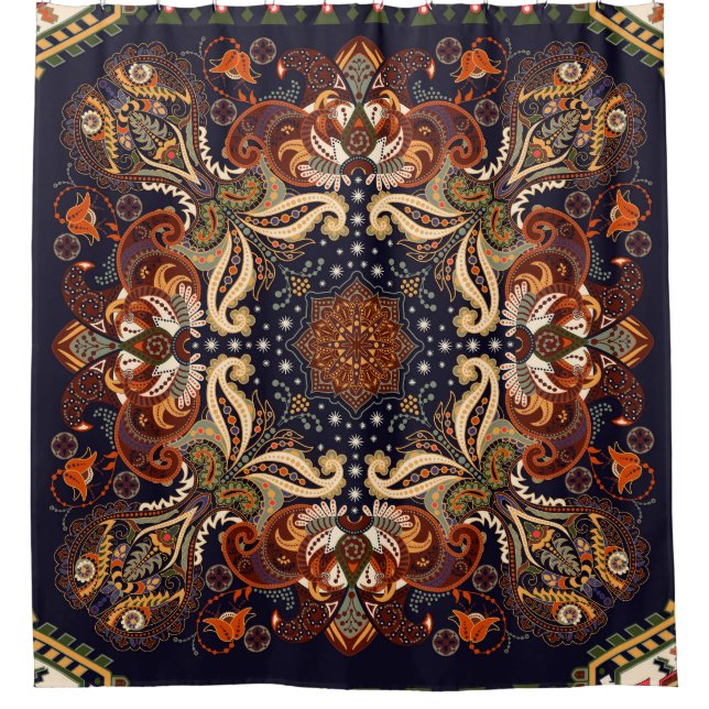 Indian Symmetric: Vintage Ethnic Ornament Shower Curtain (Front)