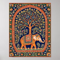 Indian tapestry of holy tree and holy elephant