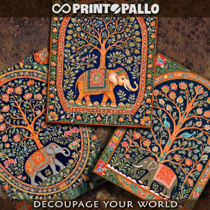 Indian tapestry with life tree and elephant -  wrapping paper sheet