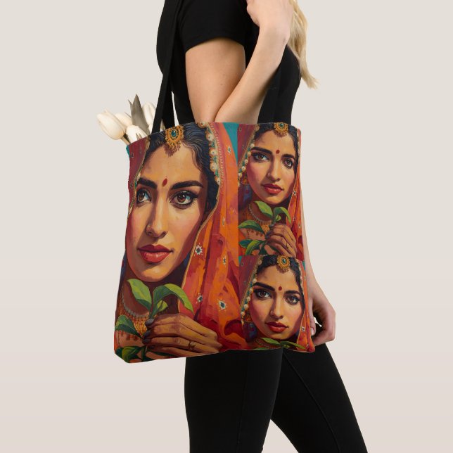 Indian Tea Picker Tote Bag (Close Up)