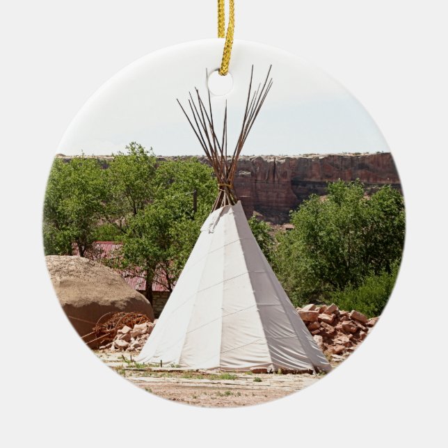 Indian teepee, pioneer village, Utah Ceramic Tree Decoration (Front)