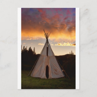 Indian Teepee Sunset vertical image Postcard