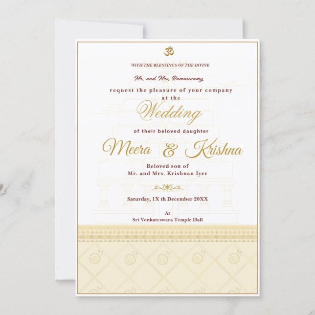  Indian Temple Wedding Invitation  (Front)