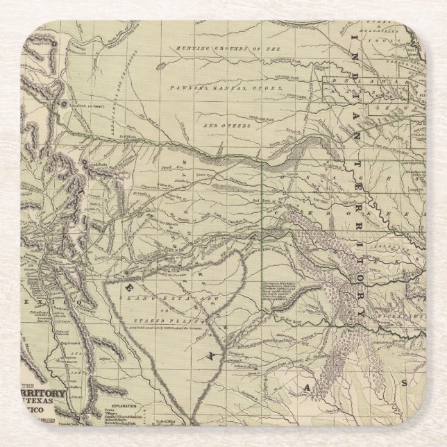 Indian Territory, North Texas, New Mexico Square Paper Coaster (Front)