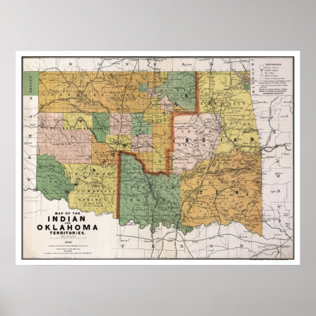 Indian Territory OK Map 1892 Poster (Front)