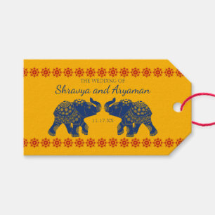 Indian Themed Elephants in Royal Blue Wedding Gift Tags