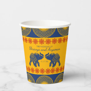 Indian Themed Elephants in Royal Blue Wedding Paper Cups
