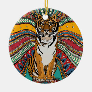 Indian tiger ceramic tree decoration