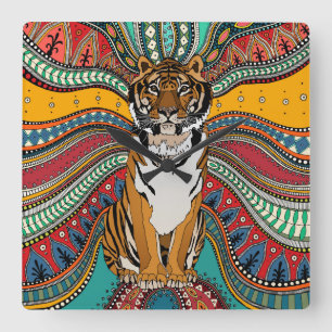 Indian tiger square wall clock