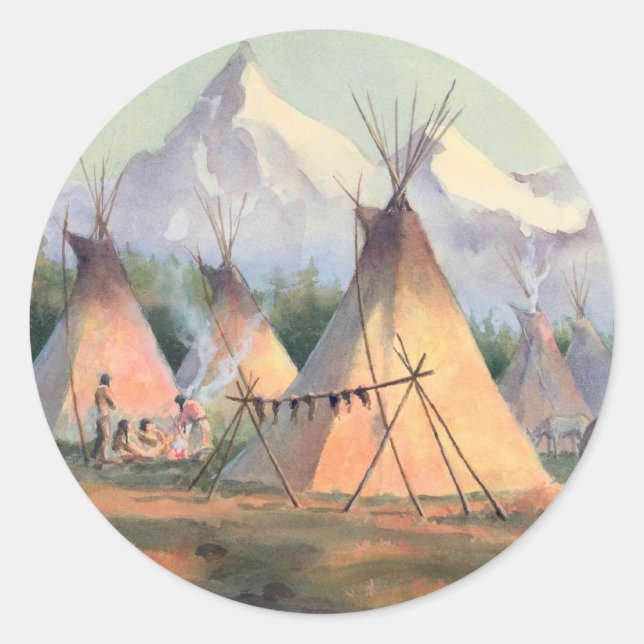INDIAN TIPI CAMP by SHARON SHARPE Classic Round Sticker (Front)