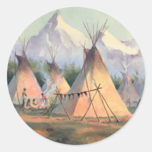 INDIAN TIPI CAMP by SHARON SHARPE Classic Round Sticker