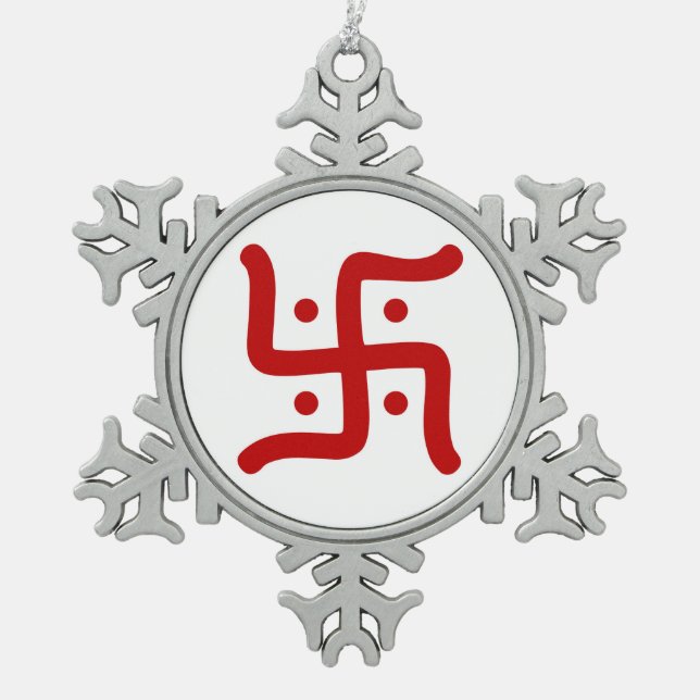 indian traditional hindu swastika symbol religion snowflake pewter christmas ornament (Front)