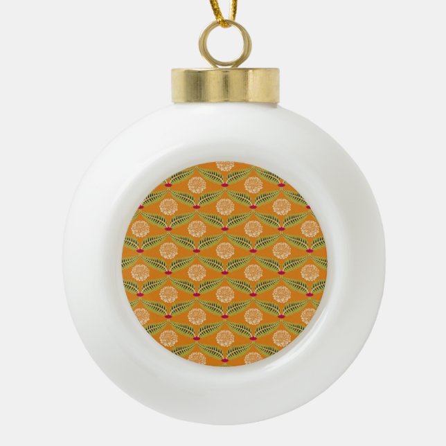 Indian Traditional Illustration Pattern. Ceramic Ball Christmas Ornament (Front)