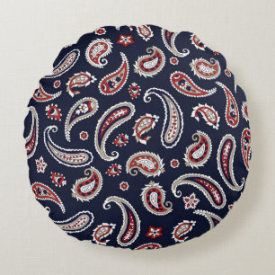 Indian Traditional paisley pattern on navy Round Cushion