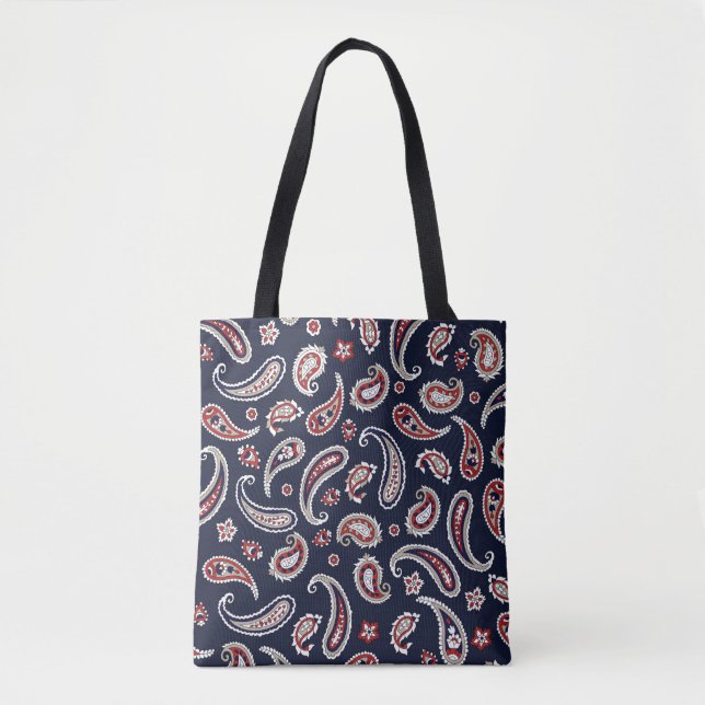 Indian Traditional paisley pattern on navy Tote Bag (Front)