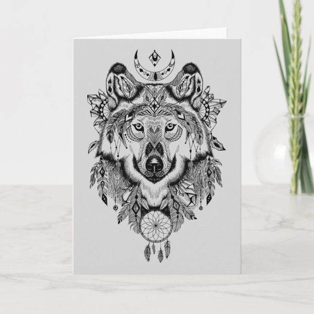 Indian Tribal Wolf Card (Front)
