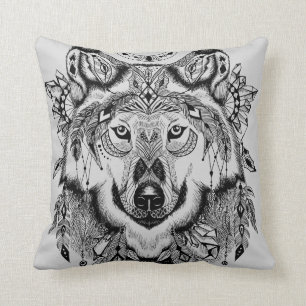 Indian Tribal Wolf Cushion