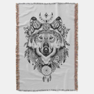 Indian Tribal Wolf Throw Blanket