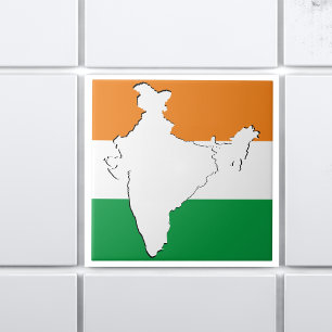 Indian Tricolour Flag "Tiranga" On India Map Tile