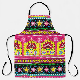 Indian truck art floral seamless folk art pattern, apron