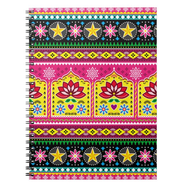Indian truck art floral seamless folk art pattern, notebook (Front)