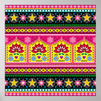 Indian truck art floral seamless folk art pattern,