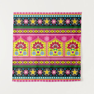 Indian truck art floral seamless folk art pattern, tapestry