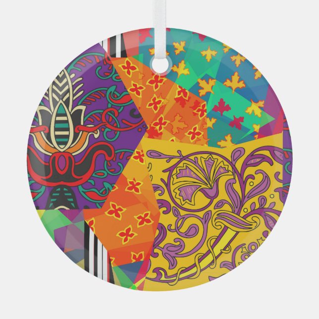 Indian Turkish Festive Patchwork Mandala Glass Tree Decoration (Front)