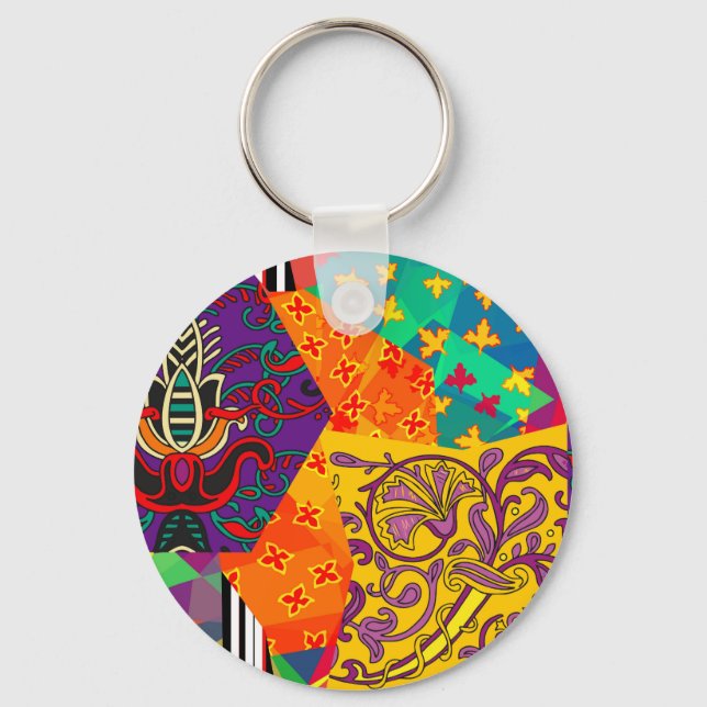 Indian Turkish Festive Patchwork Mandala Key Ring (Front)