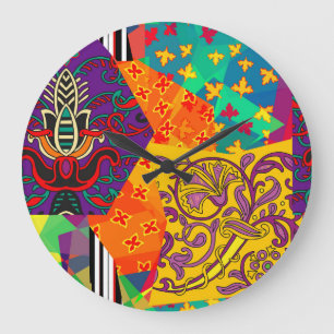 Indian Turkish Festive Patchwork Mandala Large Clock