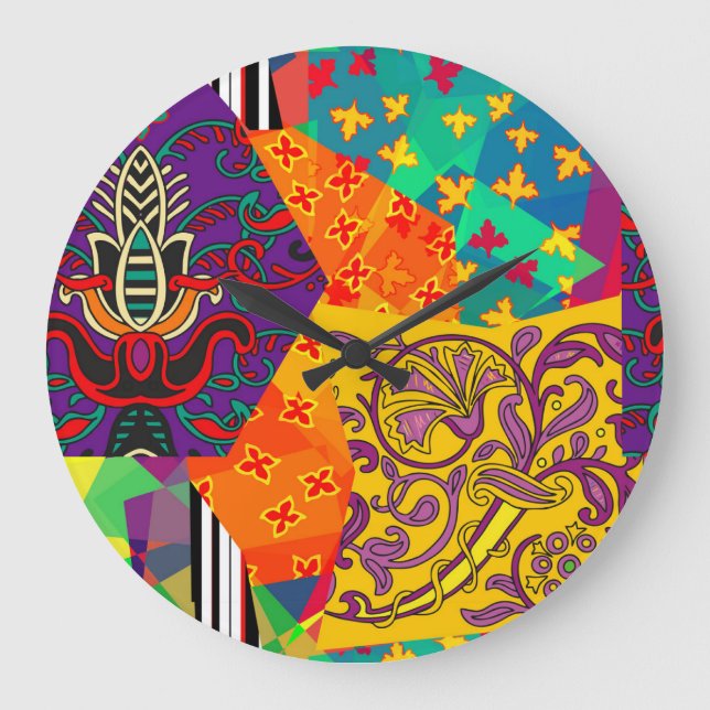 Indian Turkish Festive Patchwork Mandala Large Clock (Front)