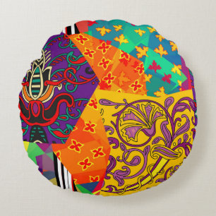 Indian Turkish Festive Patchwork Mandala Round Cushion