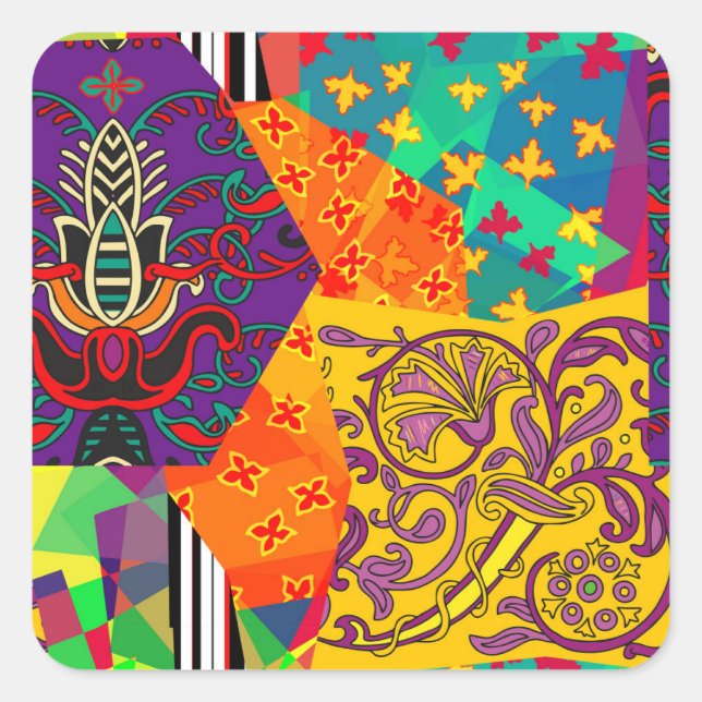 Indian Turkish Festive Patchwork Mandala Square Sticker (Front)
