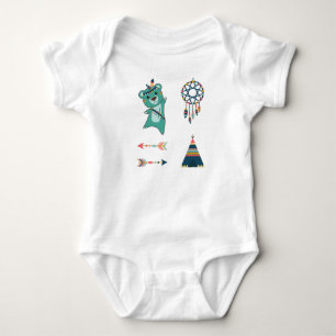 Indian Turquoise Bear Stickers Tipi Baby Bodysuit
