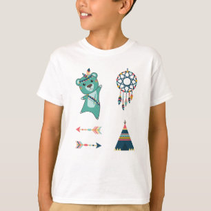 Indian Turquoise Bear Stickers Tipi T-Shirt
