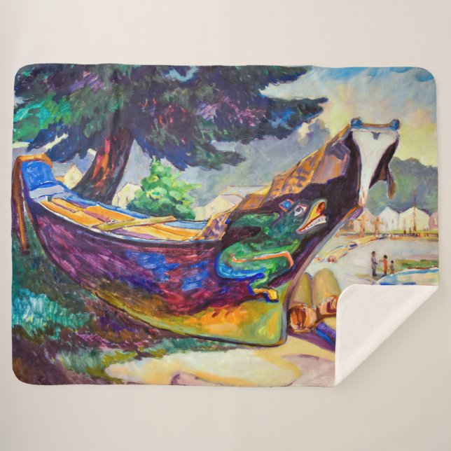 Indian War Canoe | Emily Carr | Sherpa Blanket (Front (Horizontal))