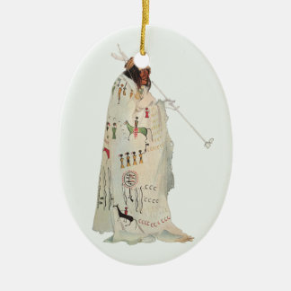 Indian Warrior with Pipe Portrait by Karl Bodmer Ceramic Tree Decoration