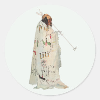 Indian Warrior with Pipe Portrait by Karl Bodmer Classic Round Sticker