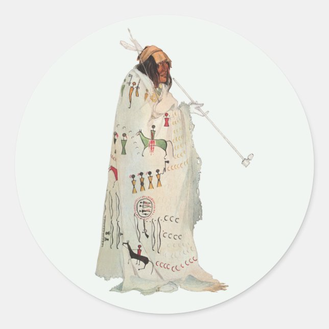 Indian Warrior with Pipe Portrait by Karl Bodmer Classic Round Sticker (Front)