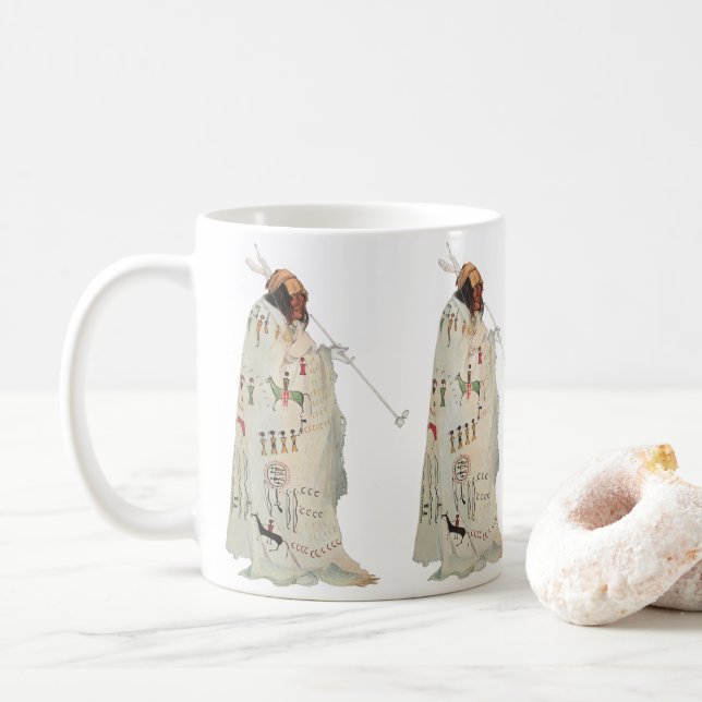 Indian Warrior with Pipe Portrait by Karl Bodmer Coffee Mug (With Donut)