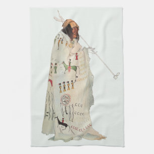 Indian Warrior with Pipe Portrait by Karl Bodmer Tea Towel