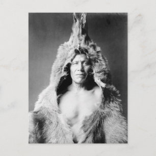Indian Wearing Bearskin, 1908 Postcard
