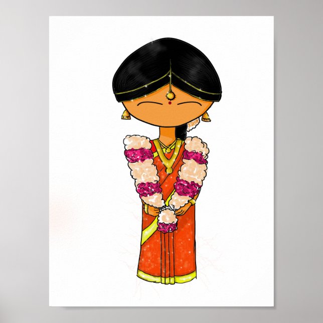 Indian Wedding Bride Floral Garland Orange Saree Poster (Front)