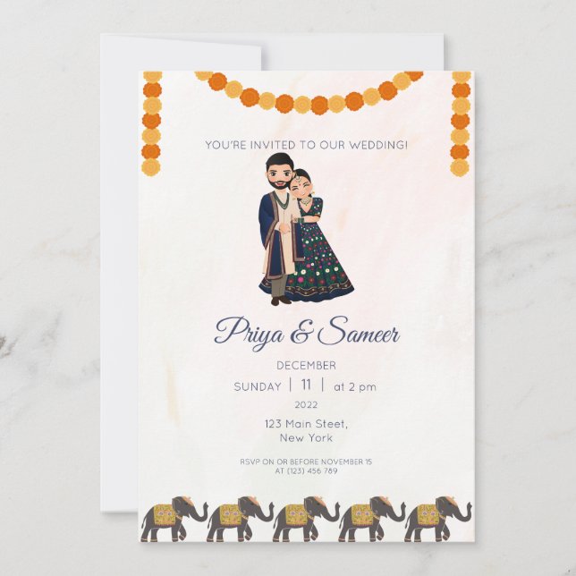 Indian Wedding Couple Invitation Elephant (Front)