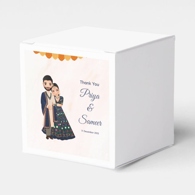 Indian Wedding Couple Invitation Elephant Favour Box (Front Side)