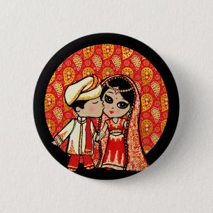 Indian Wedding Cute Bride Groom Cartoon 6 Cm Round Badge