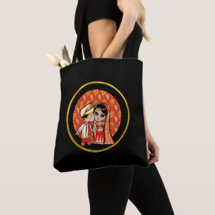 Indian Wedding Cute Bride Groom Cartoon Tote Bag