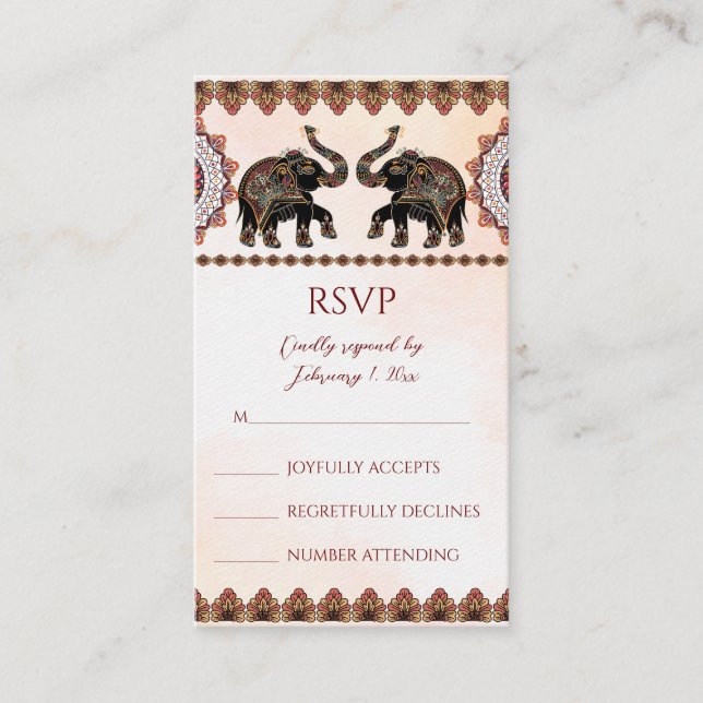 Indian wedding elephant RSVP cards (Front)