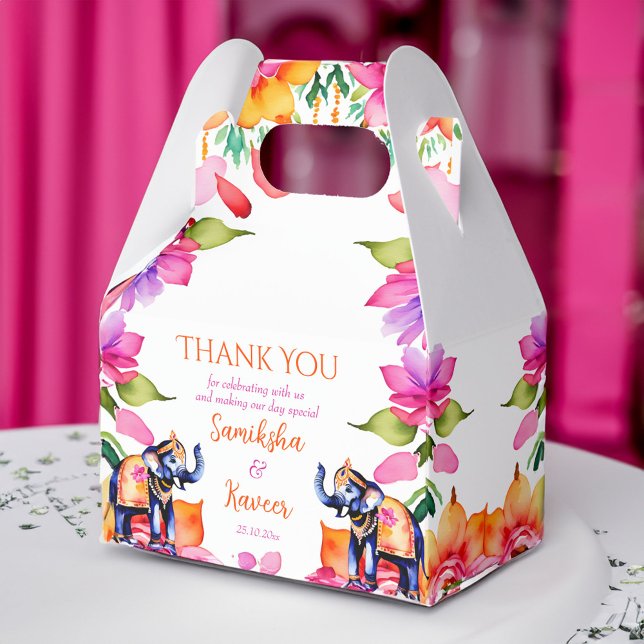 Indian wedding elephants cerise flowers favour box (Indian wedding elephants cerise flowers favor box Indian wedding favor box)